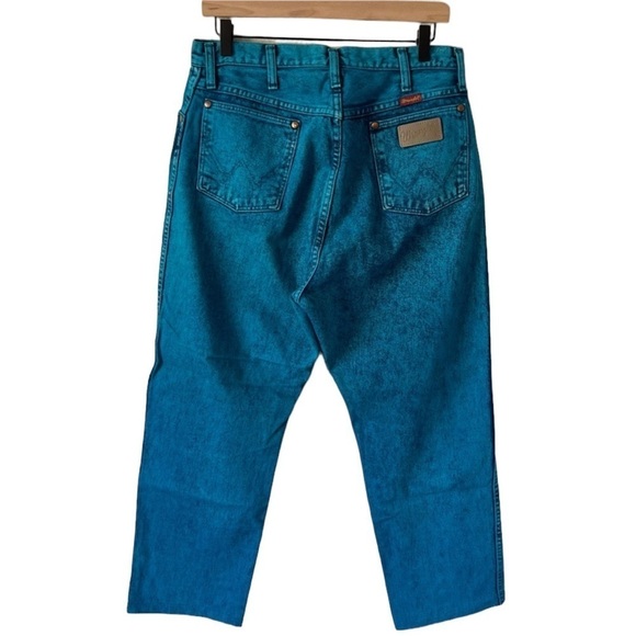Rare Vintage Wrangler Teal Acid Wash Straight Leg High Rise Jeans- Size 15 - Picture 1 of 12
